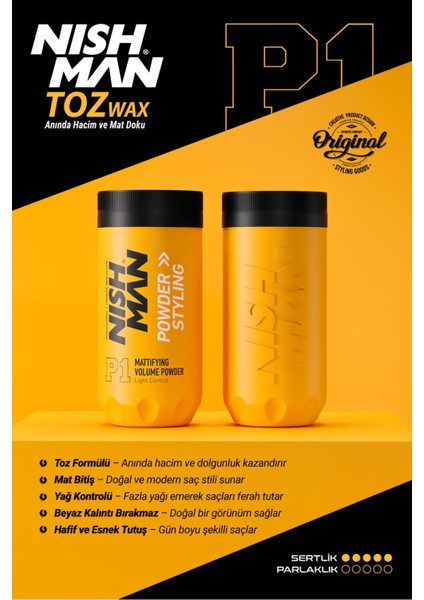 Nishman P1 Toz Saç Şekillendirici Wax 20 gr – Hafif Tutuşlu, Mat Görünümlü, Anında Hacim ve Doğal Dokulu fırsatları
