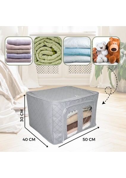 1 Adet Gri Kapitone Çelik Çerçeveli Pencereli Organizer Kutu Hurç Telli Hurç 40 x 50 x 30 cm Kazak Hurcu modelleri