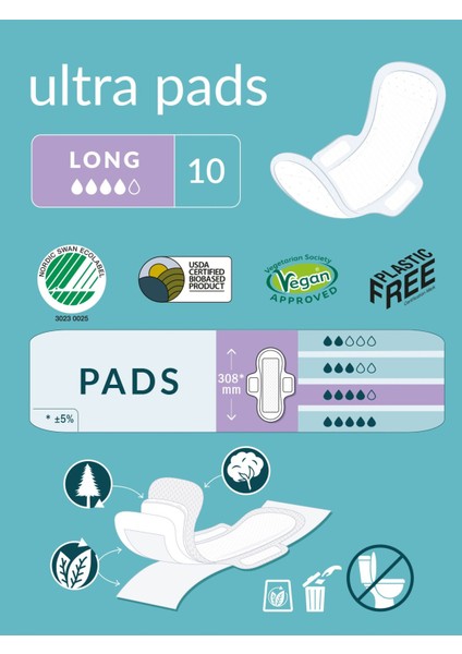 Ultra Uzun Kanatlı Hijyenik Ped - Organik Pamuk, Doğa Dostu, Klor ve Parfüm İçermeyen, 10'lu Paket, Kadınlar İçin fiyatları