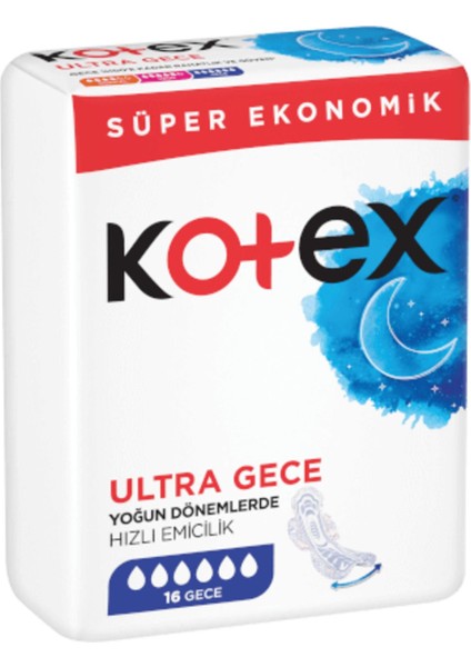 ( 2 Adet ) Kotex Ultra Süper Ekonomik Paket Hijyenik Ped Gece 16'lı