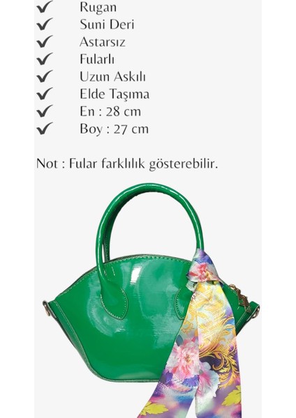 Yeşil Rugan Fularlı Uzun Askılı El ve Omuz Kadın Çanta
