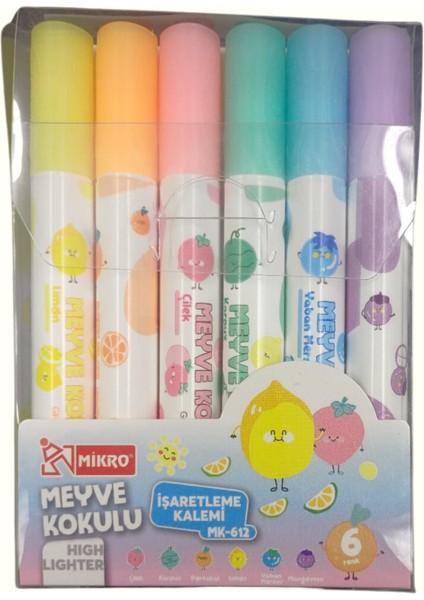 Mıkro MK-612-12 Meyve Kokulu Fosforlu Kalem 6 Lı