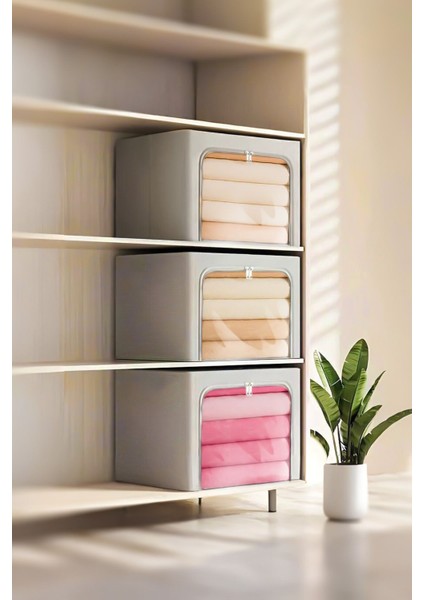 3 Adet Çelik Çerçeveli Dolap Içi Düzenleyici 48x38x28 Raf Saklama Organizer Imperteks Pencereli