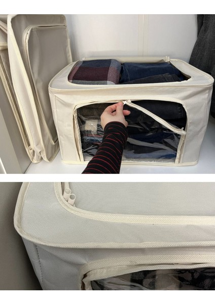 3 Adet Çelik Çerçeveli Dolap Içi Düzenleyici 48x38x28 Raf Saklama Organizer Imperteks Pencereli