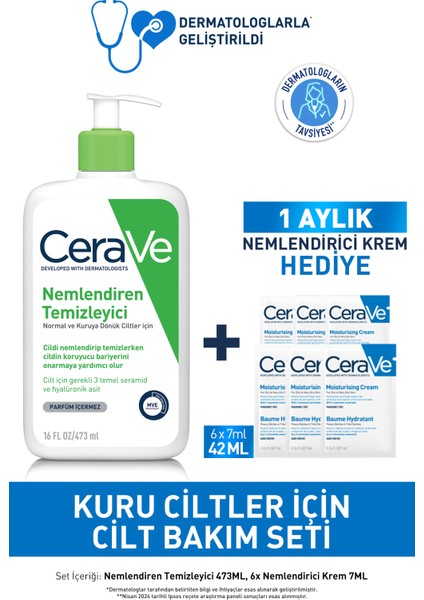 Kuru Ciltler İçin Cilt Bakım Seti:Nemlendiren Temizleyici 473ML&1 Aylık Nemlendirici Hediye