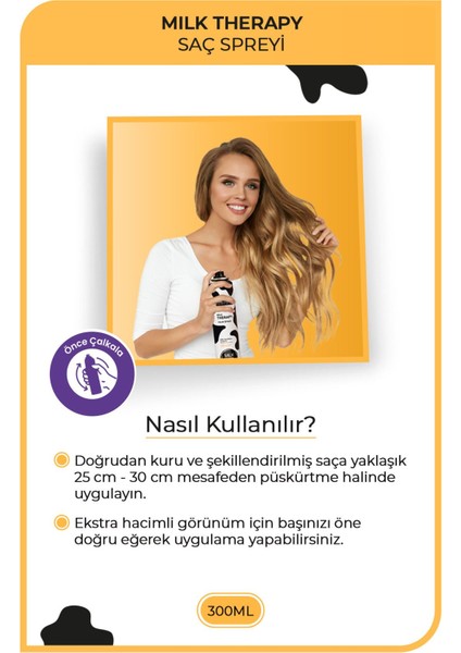 Hızla Kuruyan Şekillendirici Saç Spreyi - Kalıntı Bırakmayan, 300 ml, Aşırı Yıpranmış Saçlar için Süt Proteini ile Onarıcı, Günlük Kullanım