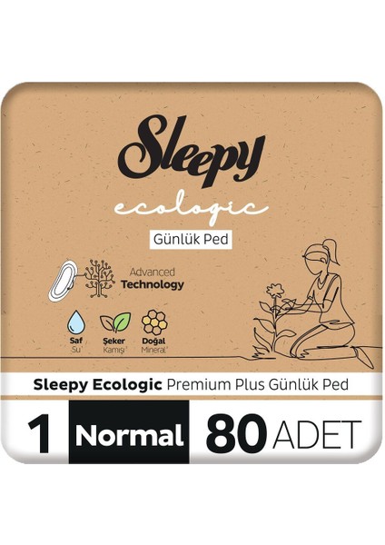 Ecologic premium Plus Günlük Ped Normal 80 Adet Ped
