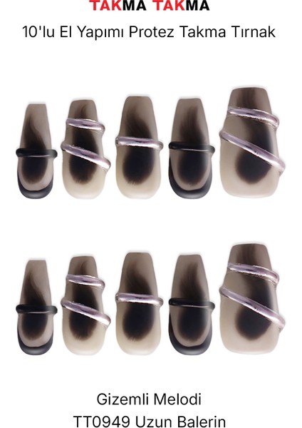 10'lu Siyah Uzun Balerin TT0949 Tekrar Kullanılabilir El Yapımı Protez Takma Tırnak - Ten Rengi-Siyah-M fırsatları