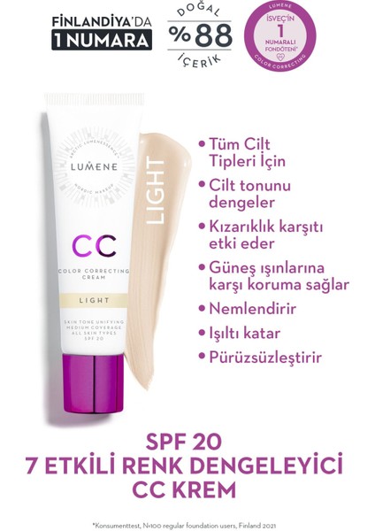 CC Cream Shade Light-7 Etkili Renk Dengeleyici CC Krem SPF 20 Açık