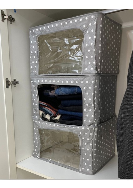 5 Adet Seryat Pencereli Çok Amaçlı Organizer Medium Telli Hurç 40 x 50 x 30 cm Kazak ve Battaniye Hurcu