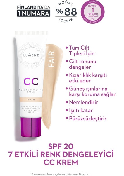 CC Cream Shade Fair-7 Etkili Renk Dengeleyici CC Krem SPF 20 Açığa Yakın