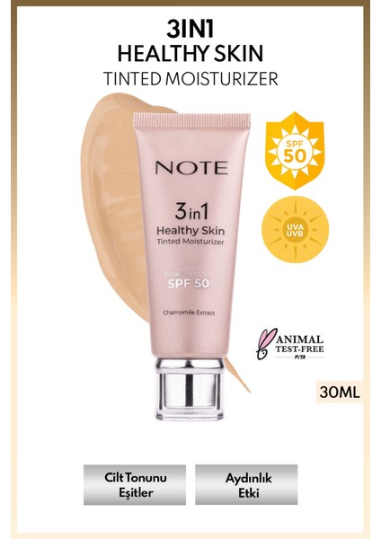 Note 3 In 1 Healthy Skin Tinted Moisturizer Spf 50 Renk Ton Eşitleyici Aydınlatıcı Krem