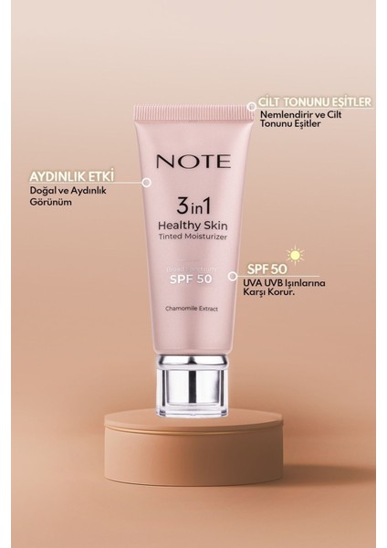 Note 3 In 1 Healthy Skin Tinted Moisturizer Spf 50 Renk Ton Eşitleyici Aydınlatıcı Krem modelleri