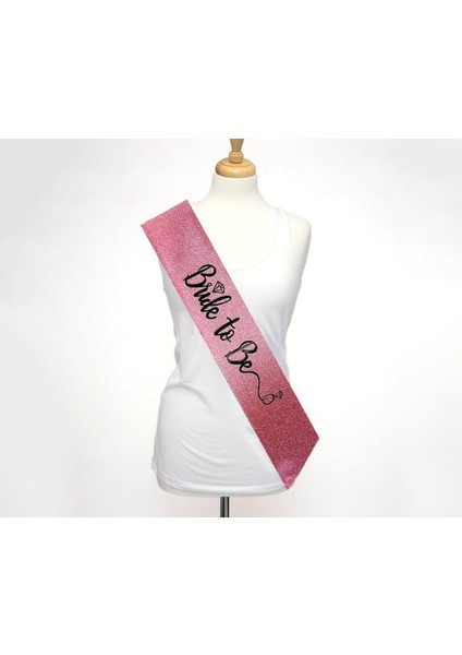 Nessiworld Pembe Üzeri Siyah Italik Alyanslı Bride To Be Yazılı Simli Işıltılı Kuşak Kemer 10 x 80 cm