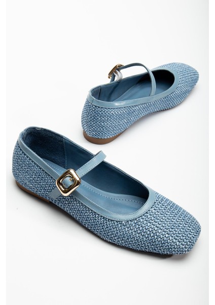 Kadın Babet Mavi Hasır Detaylı Baretli Küt Burun