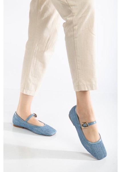 Kadın Babet Mavi Hasır Detaylı Baretli Küt Burun fiyatları