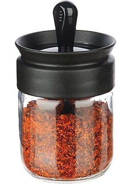 2 Adet Baharatlık, Cam Kaşıklı Baharatlık, Kaşıklı Baharat Saklama Kavanozu