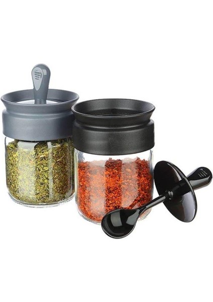 2 Adet Baharatlık, Cam Kaşıklı Baharatlık, Kaşıklı Baharat Saklama Kavanozu modelleri