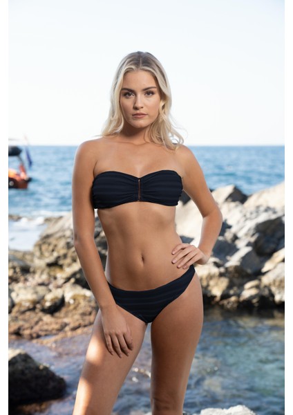 Tokalı Straplez Bikini Takımı - Siyah