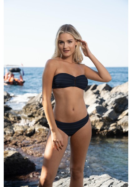 Tokalı Straplez Bikini Takımı - Siyah