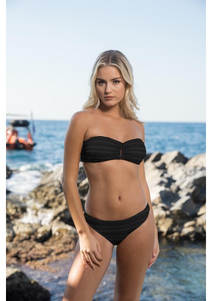 Tokalı Straplez Bikini Takımı - Siyah