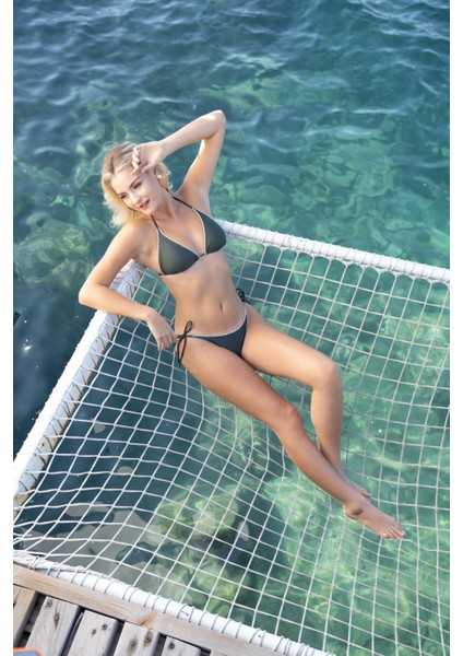 Kroşetalı Üçgen Bikini Takımı - Yeşil