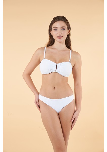 Tokalı Straplez Bikini Takımı - Beyaz