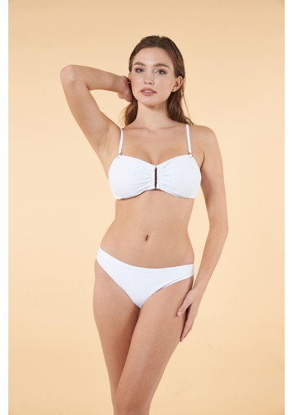 Tokalı Straplez Bikini Takımı - Beyaz