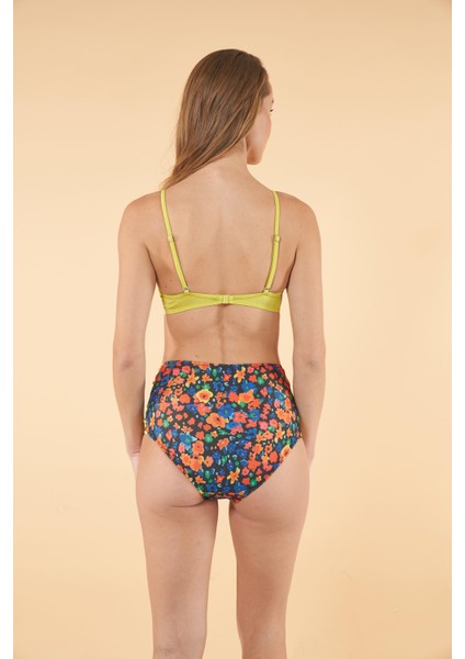 Desenli Yüksek Bel Britli Bikini Takımı - Sarı