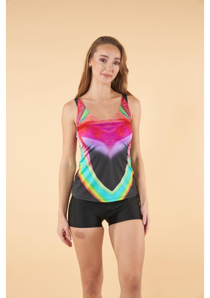 Şortlu Dalga Desenli Tankini Mayo - Renkli Siyah fiyatları