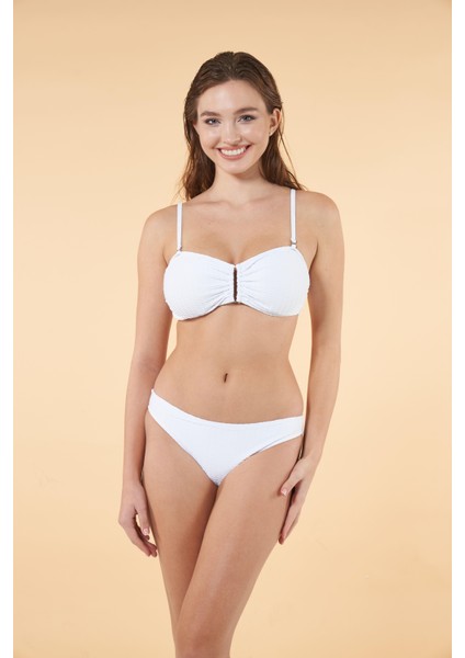 Tokalı Straplez Bikini Takımı - Beyaz
