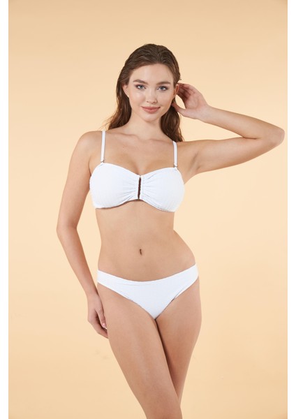 Tokalı Straplez Bikini Takımı - Beyaz