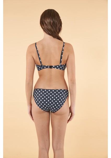 Tokalı Puantiyeli Straplez Bikini Takımı - Lacivert