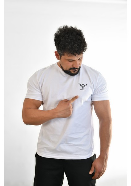 Beyaz Mini Logolu Erkek Tshirt
