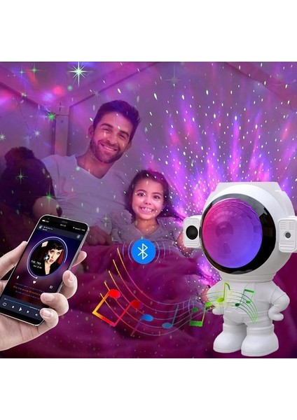 Astronot Bluetooth Hoparlör Galaksi Yıldız Projektör Kumandalı Gece Lambası