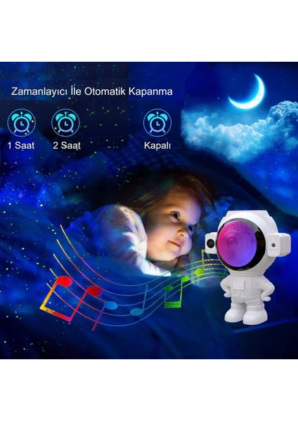 Astronot Bluetooth Hoparlör Galaksi Yıldız Projektör Kumandalı Gece Lambası