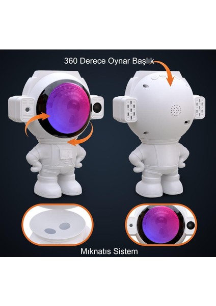 Astronot Bluetooth Hoparlör Galaksi Yıldız Projektör Kumandalı Gece Lambası