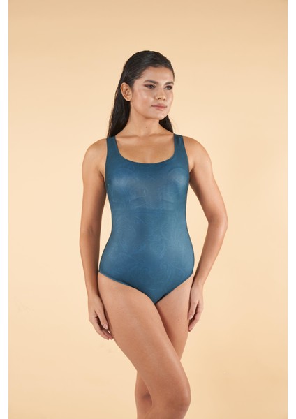 Desenli U Yaka Battal Beden Mayo - Yeşil modelleri