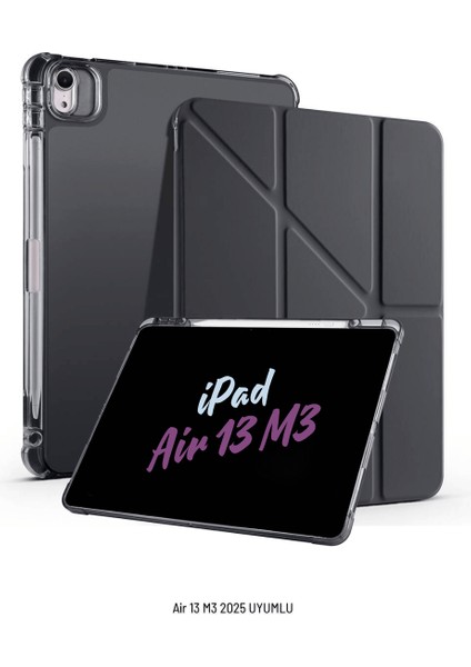 Apple iPad Air 13 Inç 2025 M3 Çip Uyumlu Kalem Bölmeli Standlı Akıllı Fuchsia Trifolding Tablet Kılıfı