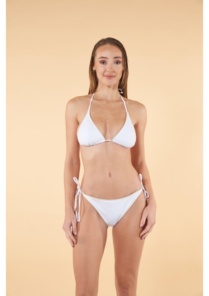 Kroşetalı Üçgen Bikini Takımı - Beyaz