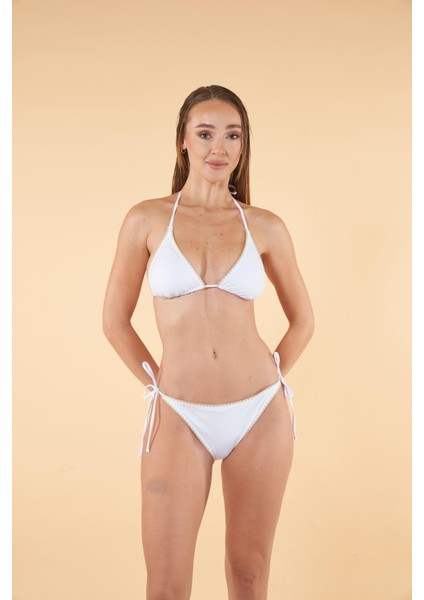 Kroşetalı Üçgen Bikini Takımı - Beyaz
