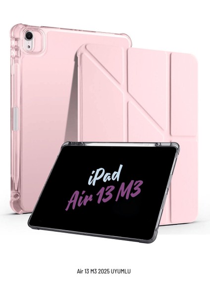 Apple iPad Air 13 Inç 2025 M3 Çip Uyumlu Kalem Bölmeli Standlı Akıllı Fuchsia Trifolding Tablet Kılıfı
