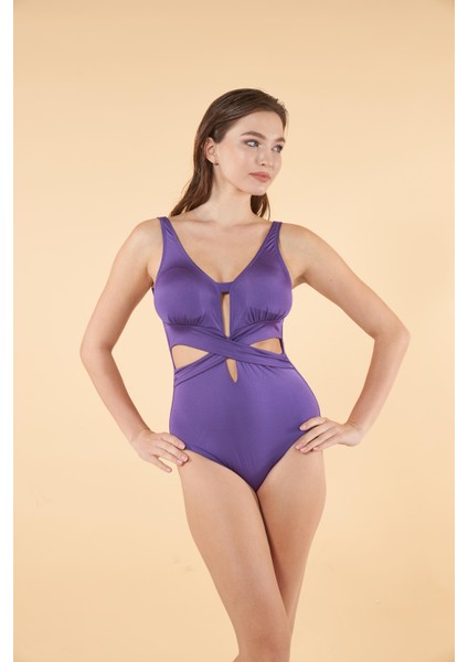 Cut Out Detaylı Çapraz Mayo - Mor fırsatları