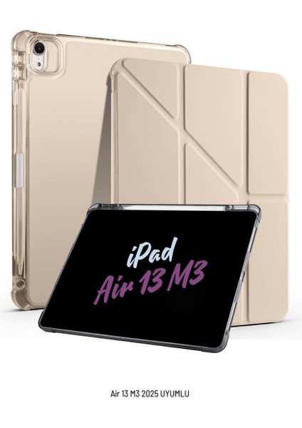Apple iPad Air 13 Inç 2025 M3 Çip Uyumlu Kalem Bölmeli Standlı Akıllı Fuchsia Trifolding Tablet Kılıfı