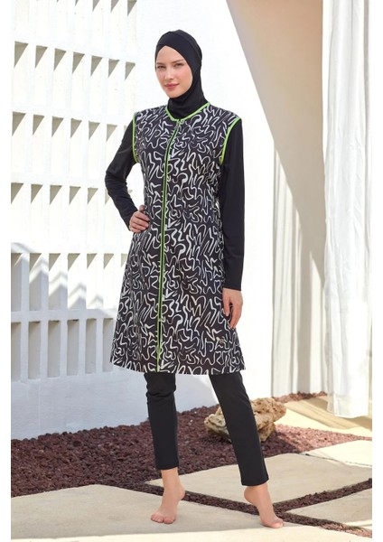 Hızlı Kuruyan Önden Fermuarlı Uzun Kol Kadın Tesettür Mayo 252305