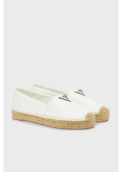 Jolandy Logolu Hasır Tabanlı Espadril FLJLNDLEA14 Bayan Espadril Fljlnd LEA14 Whıte