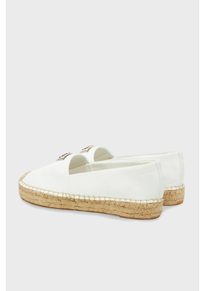 Jolandy Logolu Hasır Tabanlı Espadril FLJLNDLEA14 Bayan Espadril Fljlnd LEA14 Whıte