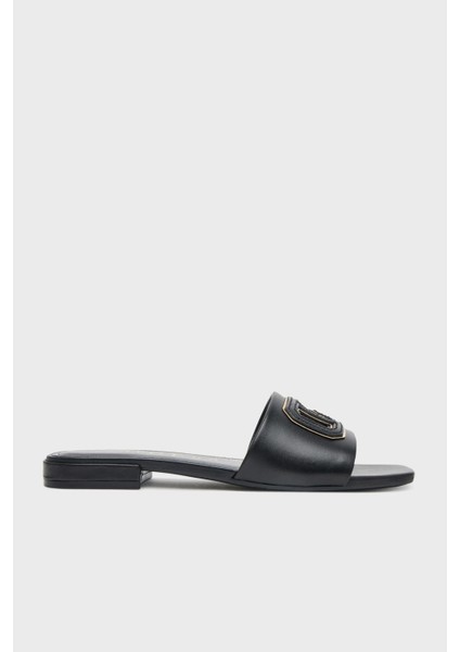 Tarisha Deri Karışımlı Logolu Terlik FLJTARLEA19 Bayan Terlik Fljtar LEA19 Blkgo