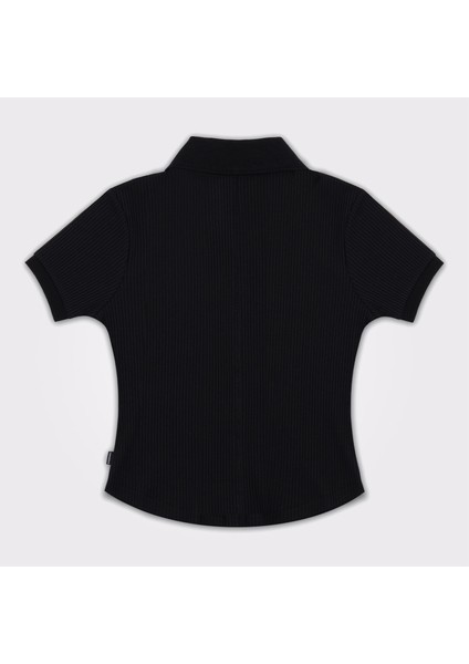 Slim Button-Up Kadın Siyah T-Shirt
