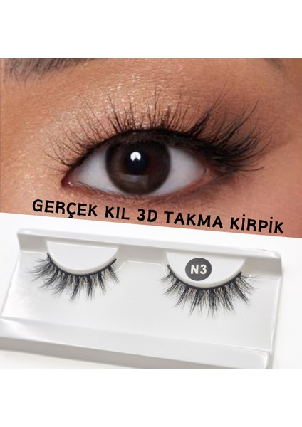 Doğal Görünümlü Gerçek Kıl Tam Boy İpek Takma Kirpik (1 Çift) - Mink Eyelash No: N3